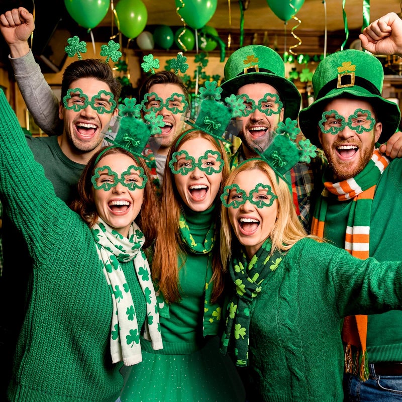 Hicarer 7 Pcs St Patrick's Day Leprechaun Costume Accessories for Women Include Tutu Skirt Headband Beaded Necklace Glasses (Polka Dot Clover) - Image 4