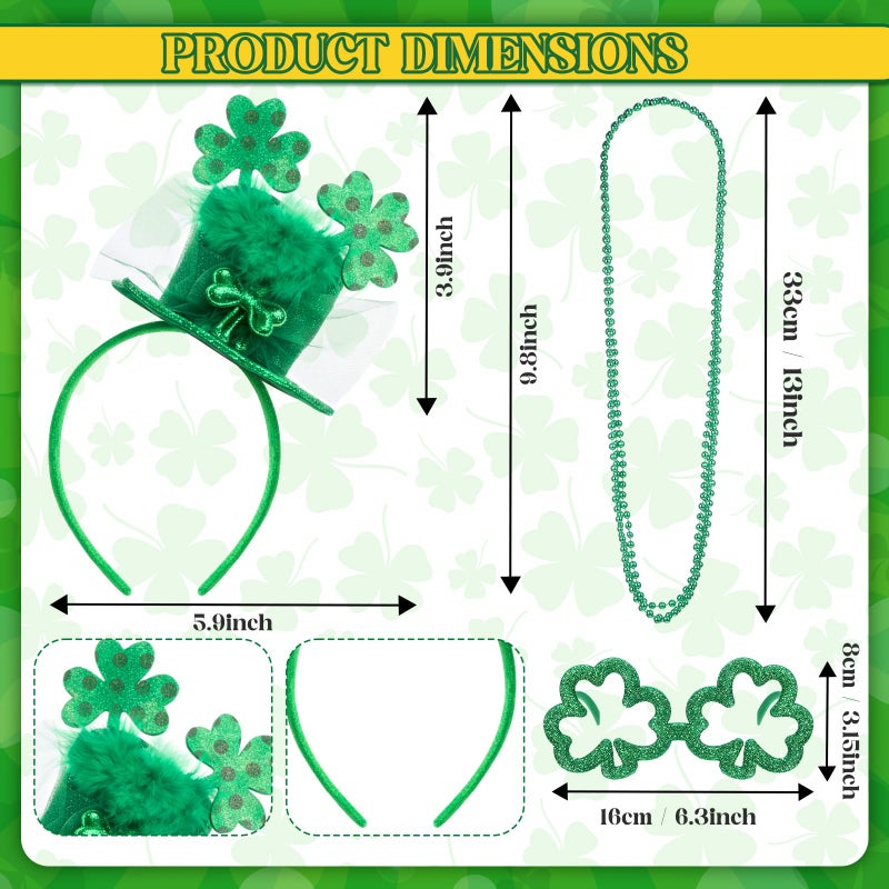 Hicarer 7 Pcs St Patrick's Day Leprechaun Costume Accessories for Women Include Tutu Skirt Headband Beaded Necklace Glasses (Polka Dot Clover) - Image 2