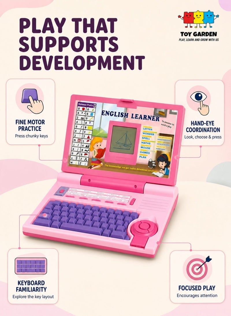 TOY GARDEN Kids Learning Tablet Laptop Toy with Interactive Buttons Sound and Light – Pretend Educational Computer for Boys and Girls ABC Numbers Music Early Learning Birthday Gift - Image 3
