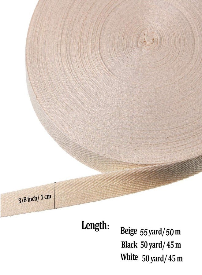 JIELUO 3Rolls Herringbone Ribbon Cotton Twill Natural Webbing Bias Binding Tape for DIY Crafts Sewing Knit (3/8 Inch/ 1 cm Wide) - Image 2