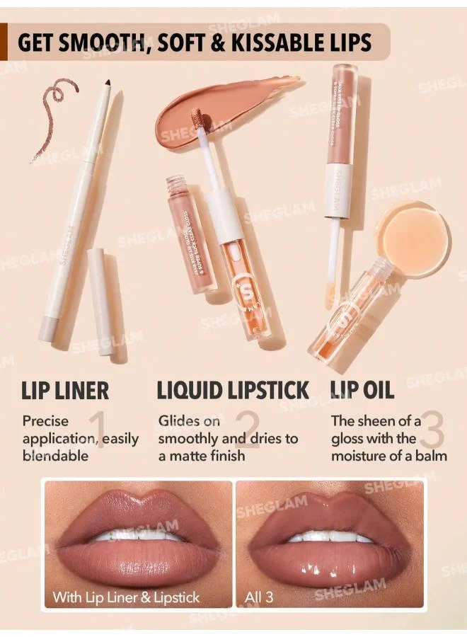 SHEGLAM Soft 90'S Glam Lip Liner And Lip Duo Set-Moody Taupe Lip Set 3-In-1