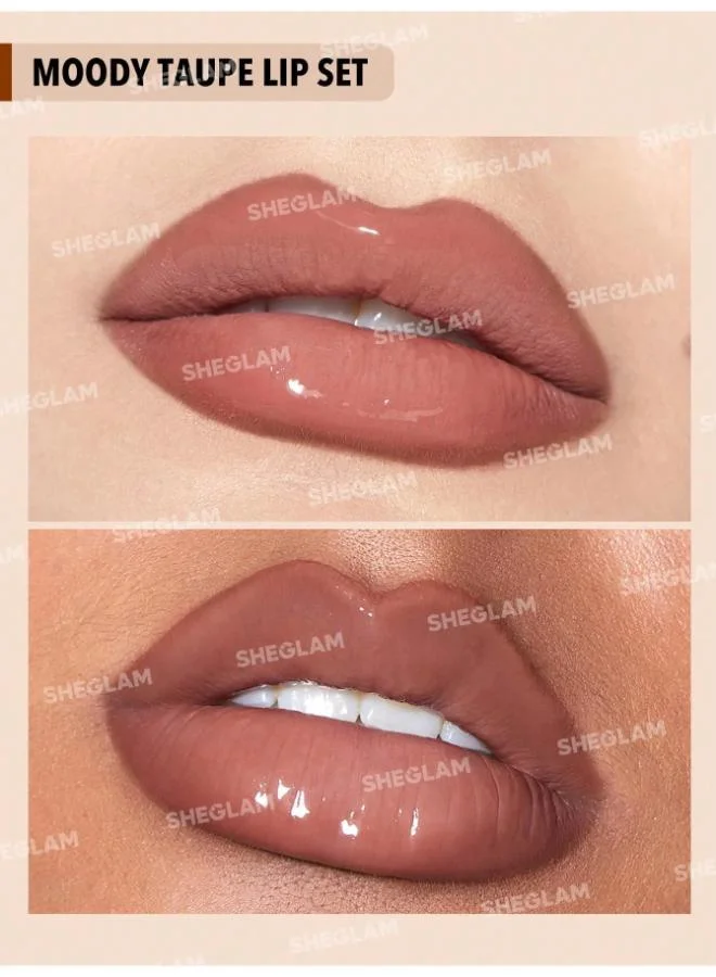 SHEGLAM Soft 90'S Glam Lip Liner And Lip Duo Set-Moody Taupe Lip Set 3-In-1
