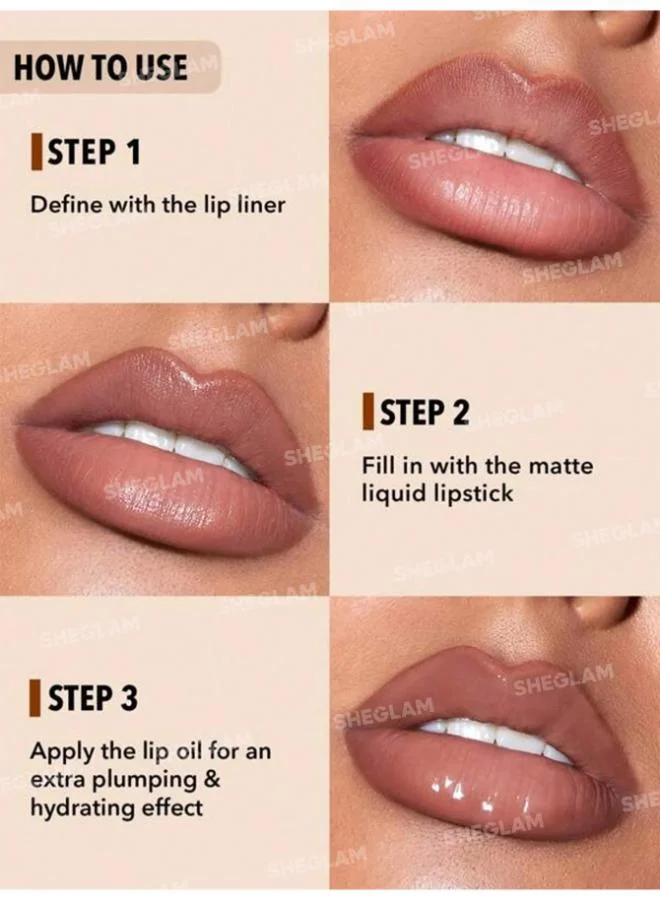 SHEGLAM Soft 90'S Glam Lip Liner And Lip Duo Set-Moody Taupe Lip Set 3-In-1