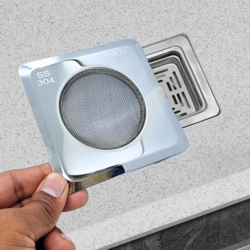 HIKIN SUPERMARKET™ 2025 Upgrade Square Stainless Steel Kitchen Strainer 11 CM Sink Jali, Drain Filter, Anti Clogging Mesh Hair Catcher Drain Cover (ONLY for Square Sink) - Image 1