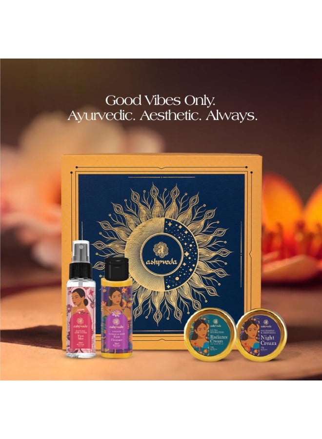 Ashpveda Luxury Ayurvedic Gift Box Set | Beauty & Skin Care Gifting with Kannauj Rose Water Face Mist (30ml) Kashmiri Saffron & Neem Face Cleanser (30ml) Radiance Cream (12g) Night Cream (12g) - Image 4