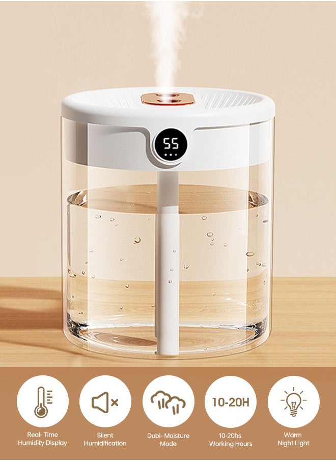 Perfin 2L Air Humidifier with humidity display，Cool Mist Humidifier  3 adjustment modes Humidifier with Night Light Function, lasts 20hs  - Image 1