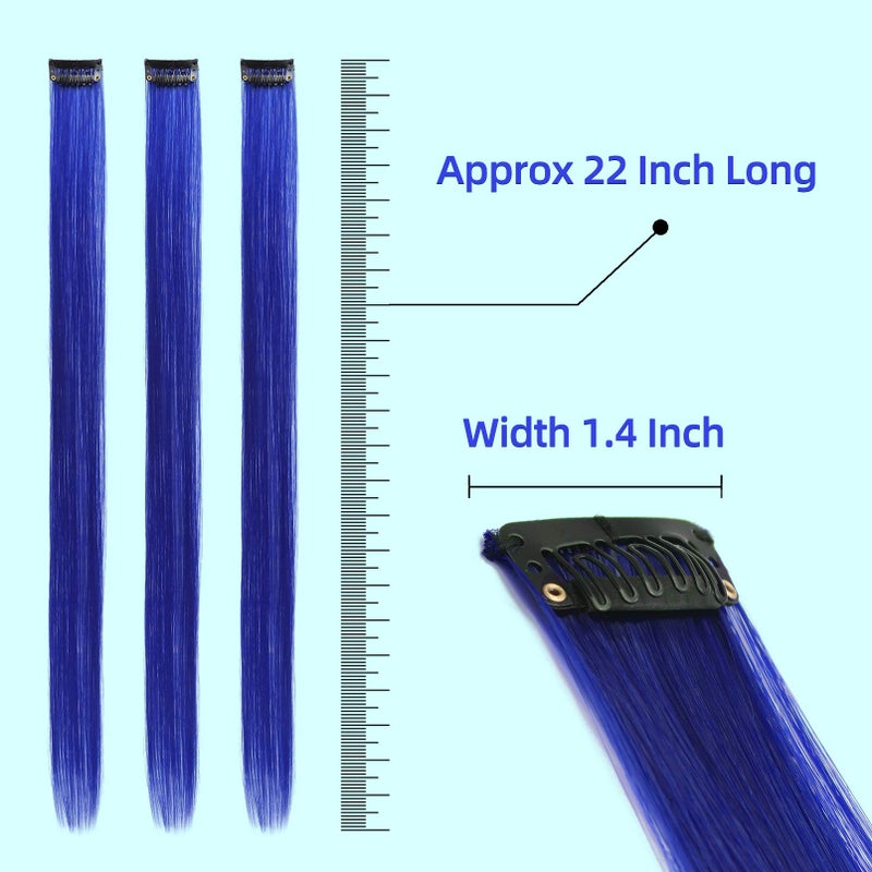 RINBOOOL Blue Hair Extensions Clip in, 22 Inch 10 Pcs Long Straight Colored, for Kids Girls Women Highlight Party, Synthetic - Image 3