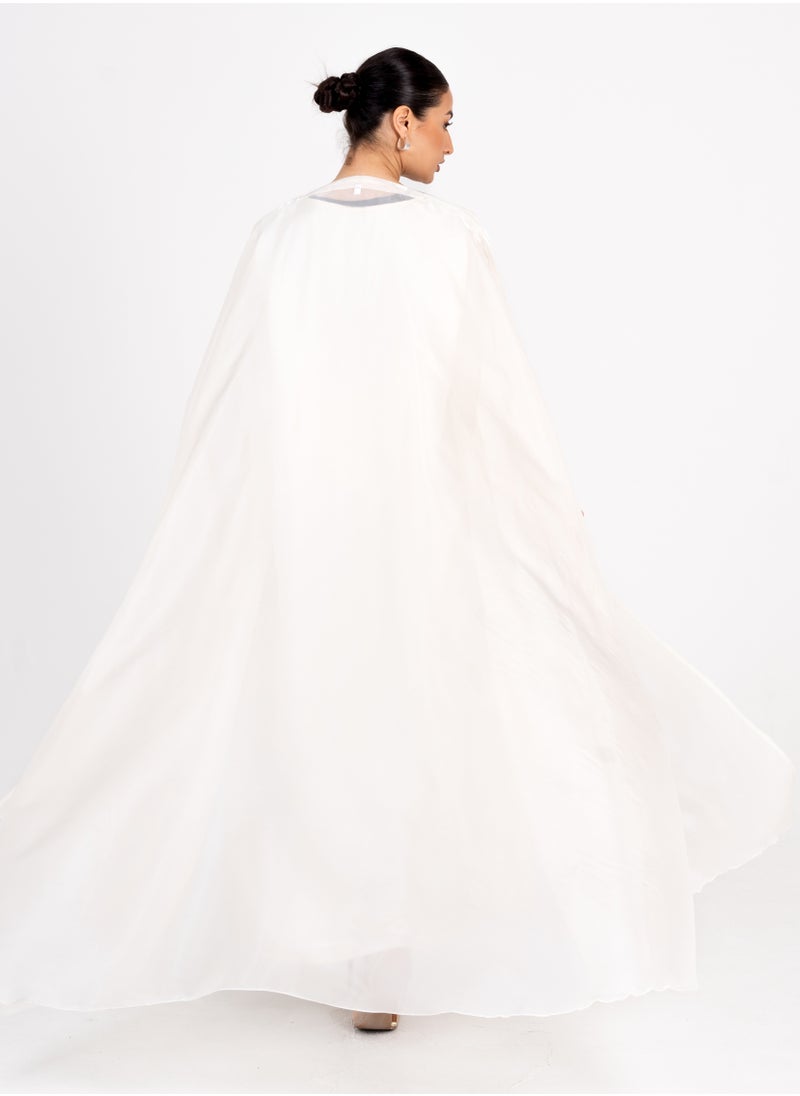 Rosette Abaya Off White Bisht  Abaya Set  - Image 2