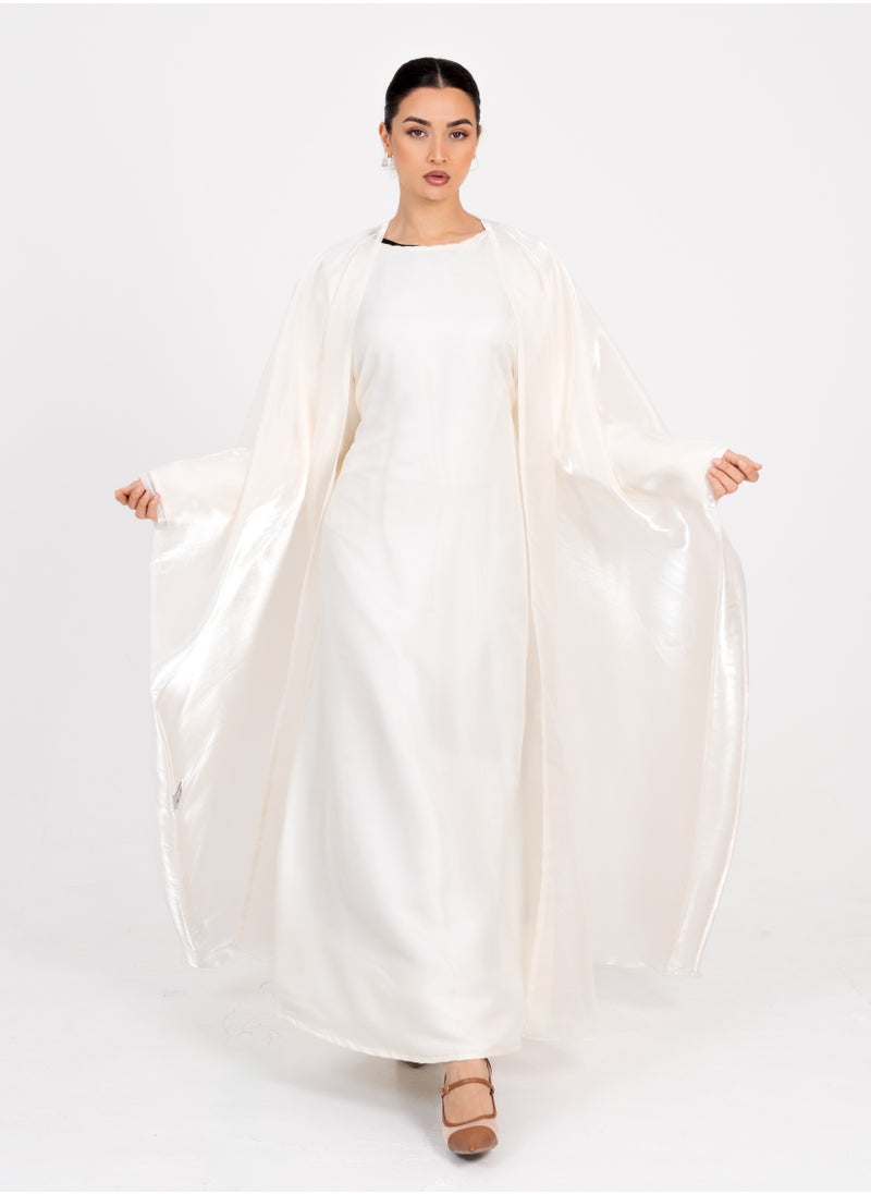 Rosette Abaya Off White Bisht  Abaya Set  - Image 4