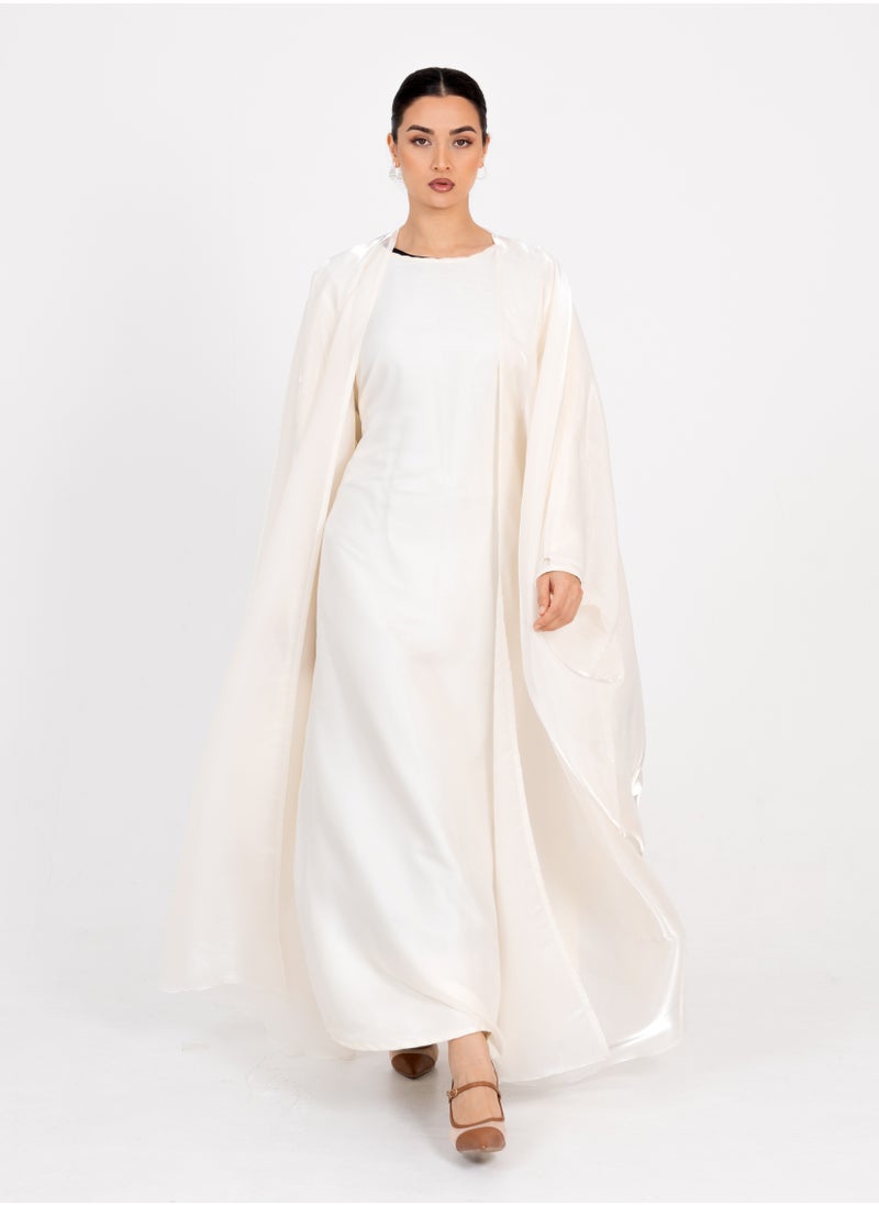 Rosette Abaya Off White Bisht  Abaya Set  - Image 5