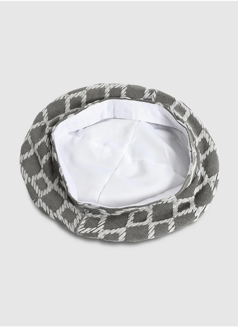 صوص هاوت Rhombus Weave Beret Hat - Grey & White