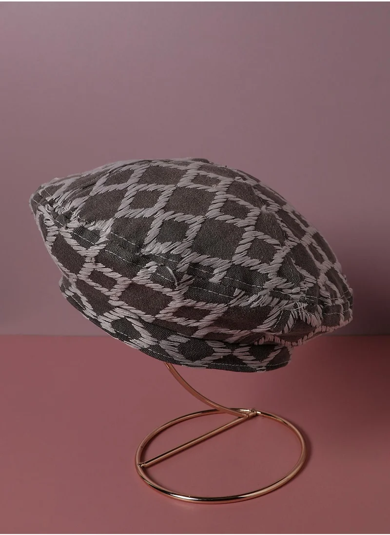 صوص هاوت Rhombus Weave Beret Hat - Grey & White