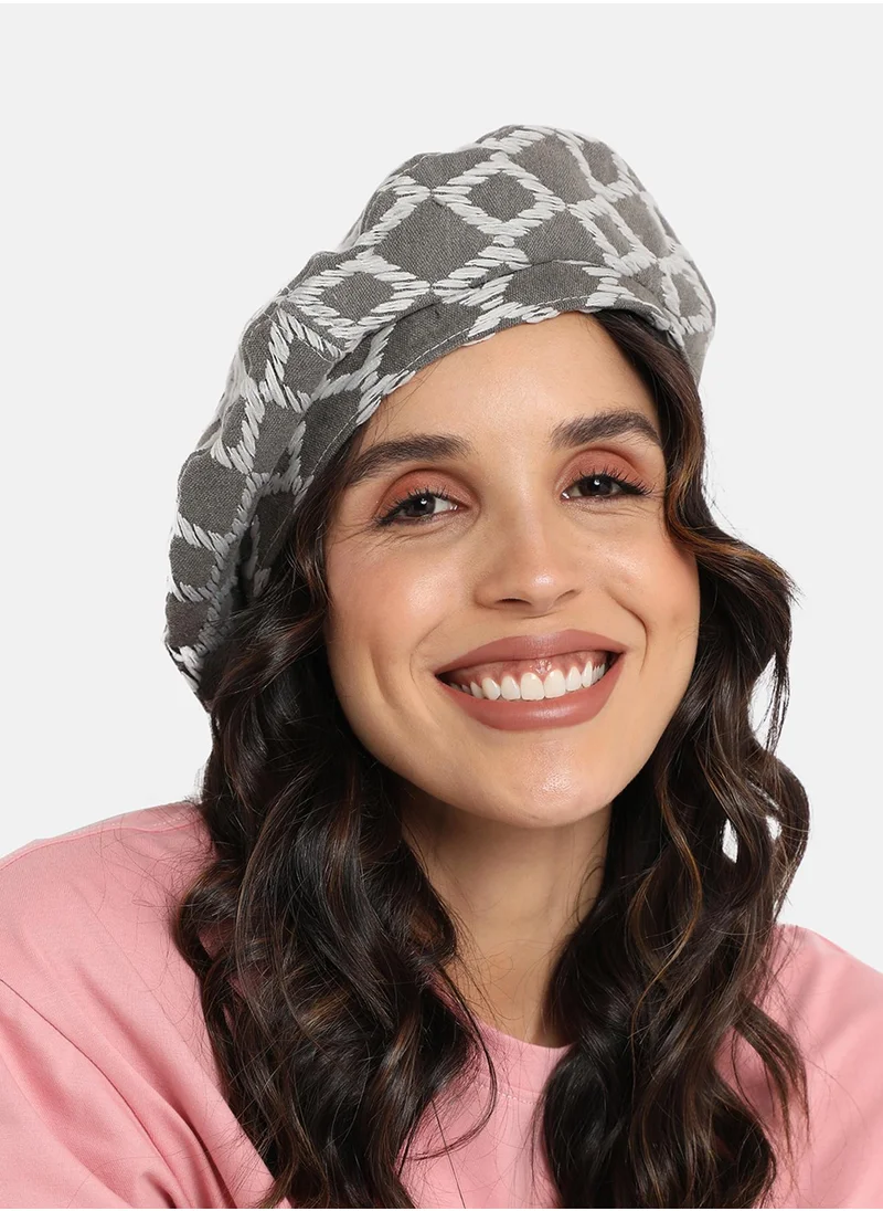 صوص هاوت Rhombus Weave Beret Hat - Grey & White