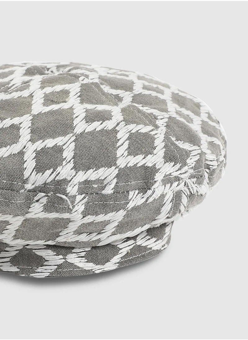 صوص هاوت Rhombus Weave Beret Hat - Grey & White