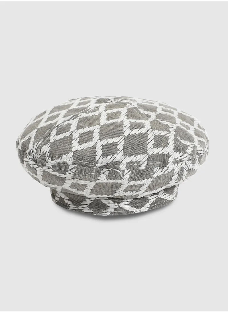 صوص هاوت Rhombus Weave Beret Hat - Grey & White