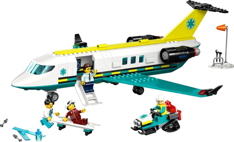 LEGO City Emergency Air Ambulance Airplane Toy - Medical Plane Model - 3 Minifigures incl. a Doctor and Pilot, plus a Snowscooter, Stretcher & Tools, Gift for 6+ Year Old Boys - 60465 - Image 2