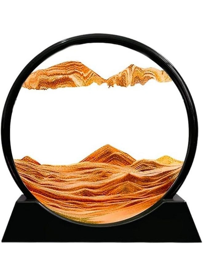 COVACURE Moving Sand Art Showpiece Picture Glass Liquid Painting, Sand Art Kits Moving Sand Art Liquid Motion, 3D Natural Landscape Showpieces For Home Decor Antique Gifts For Kids Office Desktop (7 Inch-Orange) - Image 1