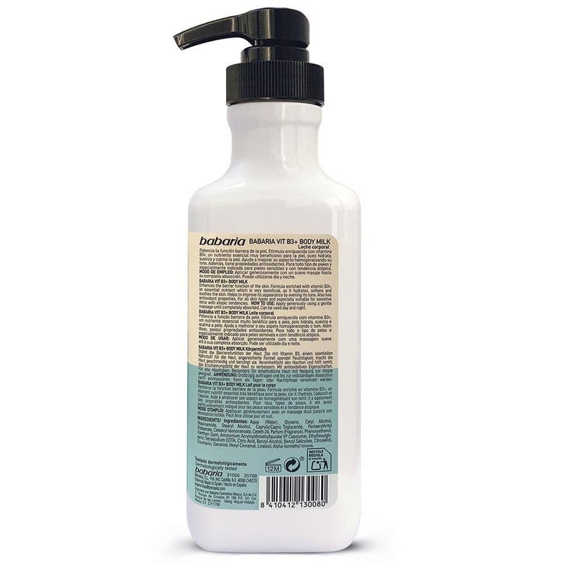 Babaria Vitamin B3 Body Milk - Nourishing Body Lotion for Women and Men - Enhances Skin Barrier - Moisturizing Body Cream for Sensitive Skin - 16.9 oz - Image 3