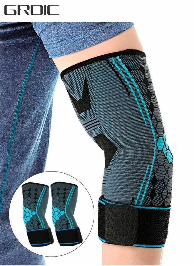 GROIC - 1 Pair Elbow Brace with Strap, Elbow Compression Sleeve, With Adjustable Strap for Weightlifting, Arthritis, Workouts, Reduce Joint Pain During Fitness Activity (Large) - Image 1