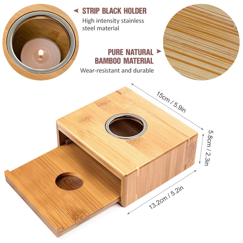 Compact Bamboo Tea Pot Heating Warmer Base Household Tea Pot Warmer Stove Dish Warmer Candle Heating Stove with Drawer Design - Image 2