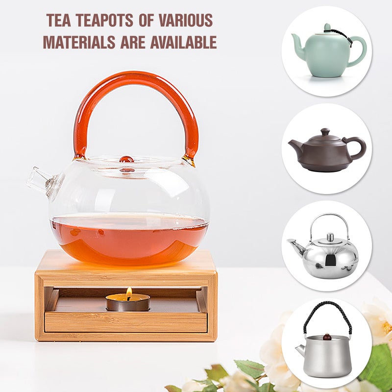 Compact Bamboo Tea Pot Heating Warmer Base Household Tea Pot Warmer Stove Dish Warmer Candle Heating Stove with Drawer Design - Image 3