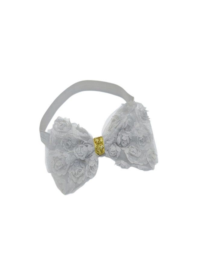Fairytale Soft Stretchable Elastic Floral Bow Headband for Girls, Lace with Gold Accent Kids Girls Hair Accessories. (Grey) - Image 2