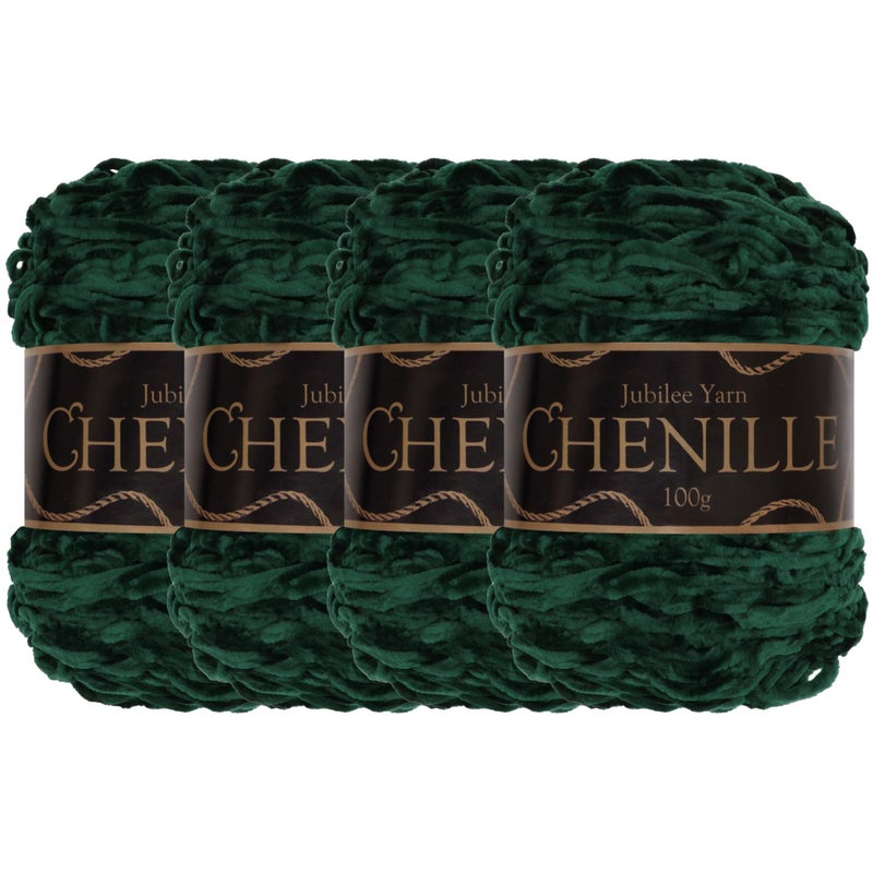 JubileeYarn Chenille Yarn  100gCake Worsted Weight  Emerald  Dark Jungle Timber Green Velvet  4 Cakes