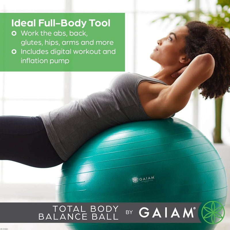Gaiam Total Body Balance Ball Kit - 75cm Anti-Burst Stability Exercise Yoga Ball with Air Pump and Workout Video - Blue - Image 3