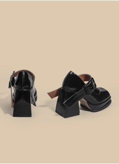 Loquat Women's Ankle Strap Round Toe Platform Heels Chunky Heel Mary Jane Dress Shoes Black 7CM  - Image 3