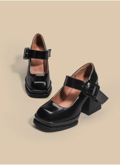 Loquat Women's Ankle Strap Round Toe Platform Heels Chunky Heel Mary Jane Dress Shoes Black 7CM  - Image 1