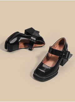 Loquat Women's Ankle Strap Round Toe Platform Heels Chunky Heel Mary Jane Dress Shoes Black 7CM  - Image 2
