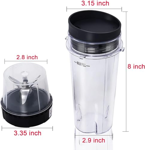 Wadoy Replacement Parts Compatible with Nutri Ninja, Blender Blade 6 Fins and 2 Pcs 16oz Single Serve Blender Cup Set Compatible with Ninja BL660 BL740 BL770 BL780 BL771 BL772 BL773CO - Image 2