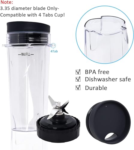 Wadoy Replacement Parts Compatible with Nutri Ninja, Blender Blade 6 Fins and 2 Pcs 16oz Single Serve Blender Cup Set Compatible with Ninja BL660 BL740 BL770 BL780 BL771 BL772 BL773CO - Image 4