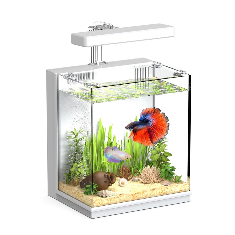 AQUASMITH 2-Gallon All-in-One Fish Tank â€“ Silent Pump, 3-Stage Filtration & Easy Water Change, Perfect Self-Care Betta Aquarium Kit for Kids & Beginners (White - Image 1