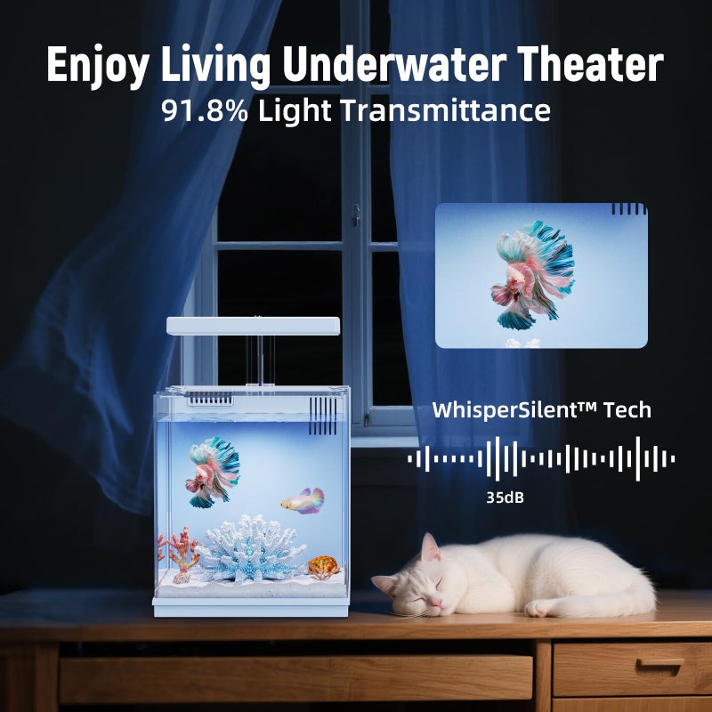 AQUASMITH 2-Gallon All-in-One Fish Tank â€“ Silent Pump, 3-Stage Filtration & Easy Water Change, Perfect Self-Care Betta Aquarium Kit for Kids & Beginners (White - Image 5