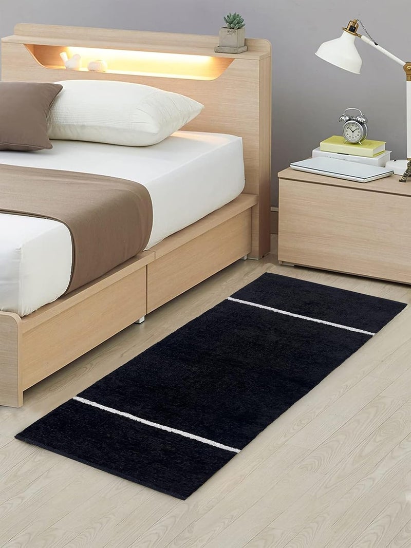 STONEMUNK Modernised & Reversible 100% Cotton Carpet Runner Winter Foot Protector for Bedrooms, Kitchen, Guestrooms (22x68 Inch, Black Solid) - Image 4