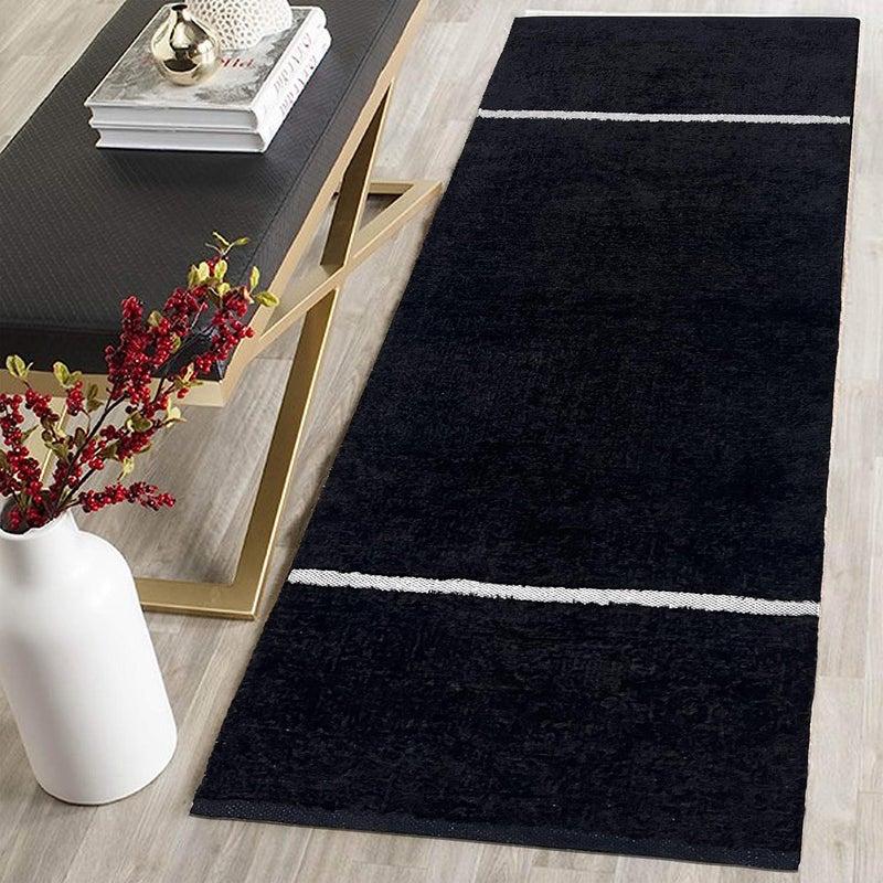 STONEMUNK Modernised & Reversible 100% Cotton Carpet Runner Winter Foot Protector for Bedrooms, Kitchen, Guestrooms (22x68 Inch, Black Solid) - Image 3