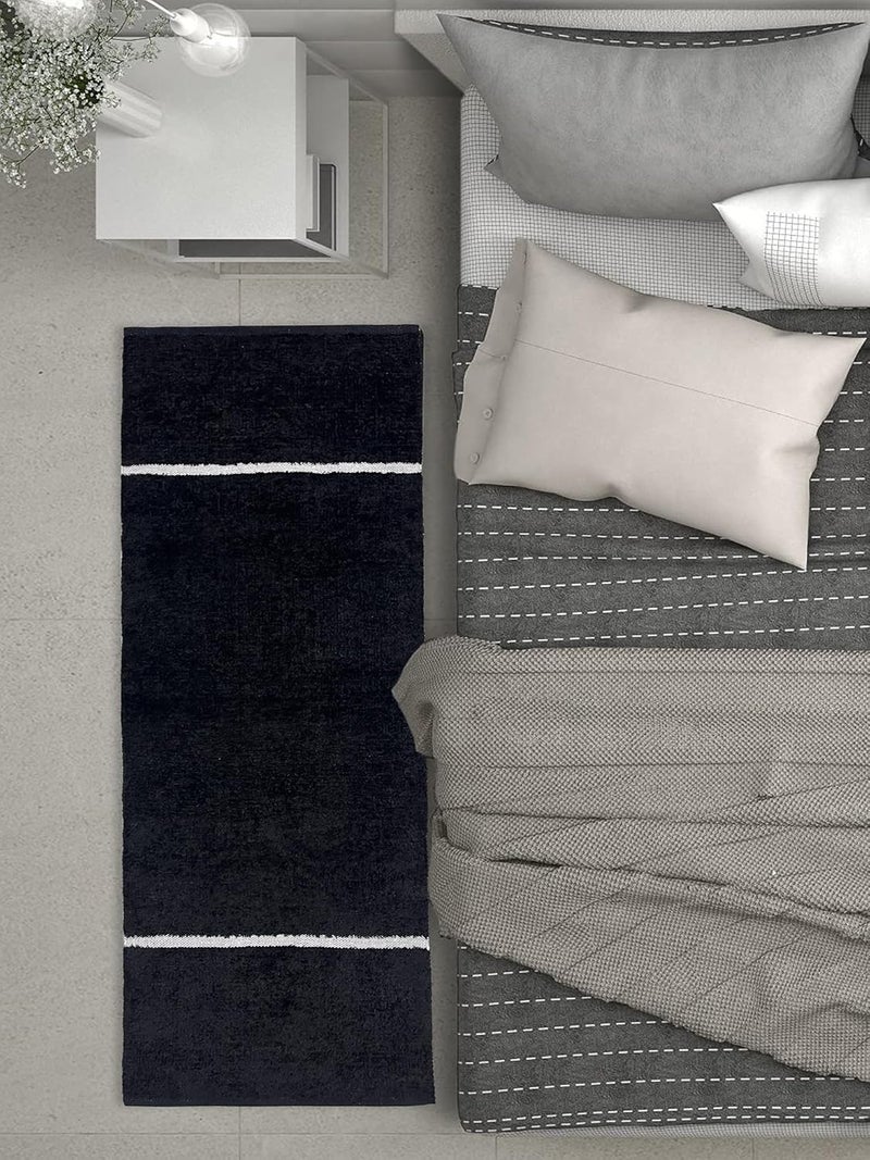 STONEMUNK Modernised & Reversible 100% Cotton Carpet Runner Winter Foot Protector for Bedrooms, Kitchen, Guestrooms (22x68 Inch, Black Solid) - Image 1