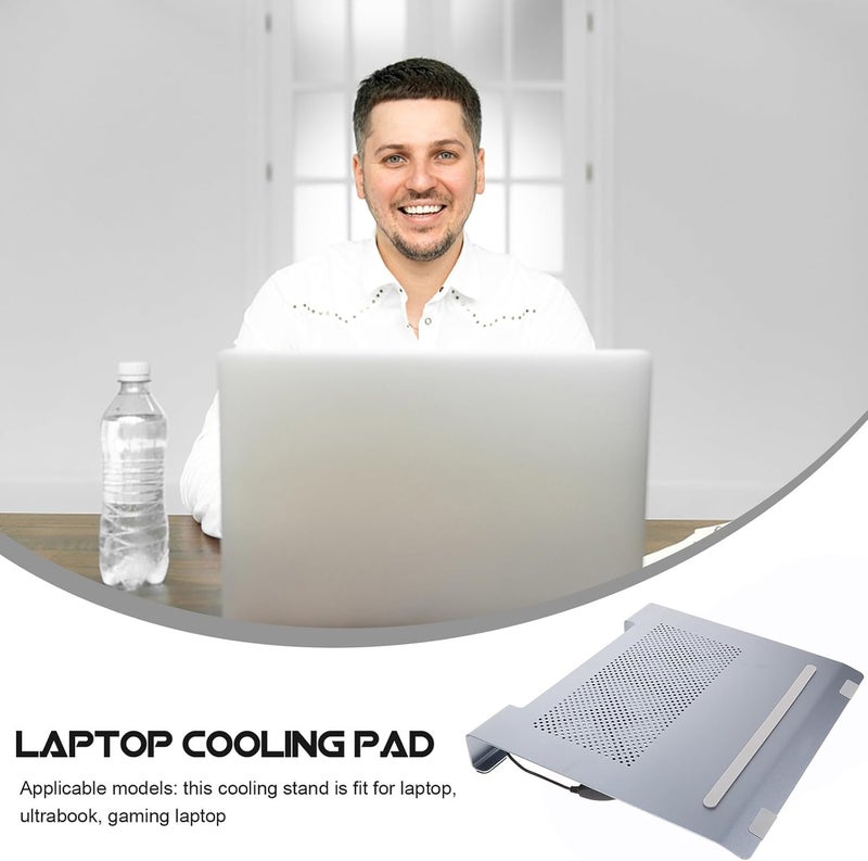 Aluminum Alloy Laptop Cooler Stand with Cooling Fan, Gaming Laptop Cooling Pad for Desk Use, Gray Notebook Cooler Support for Overheating Prevention - Image 3