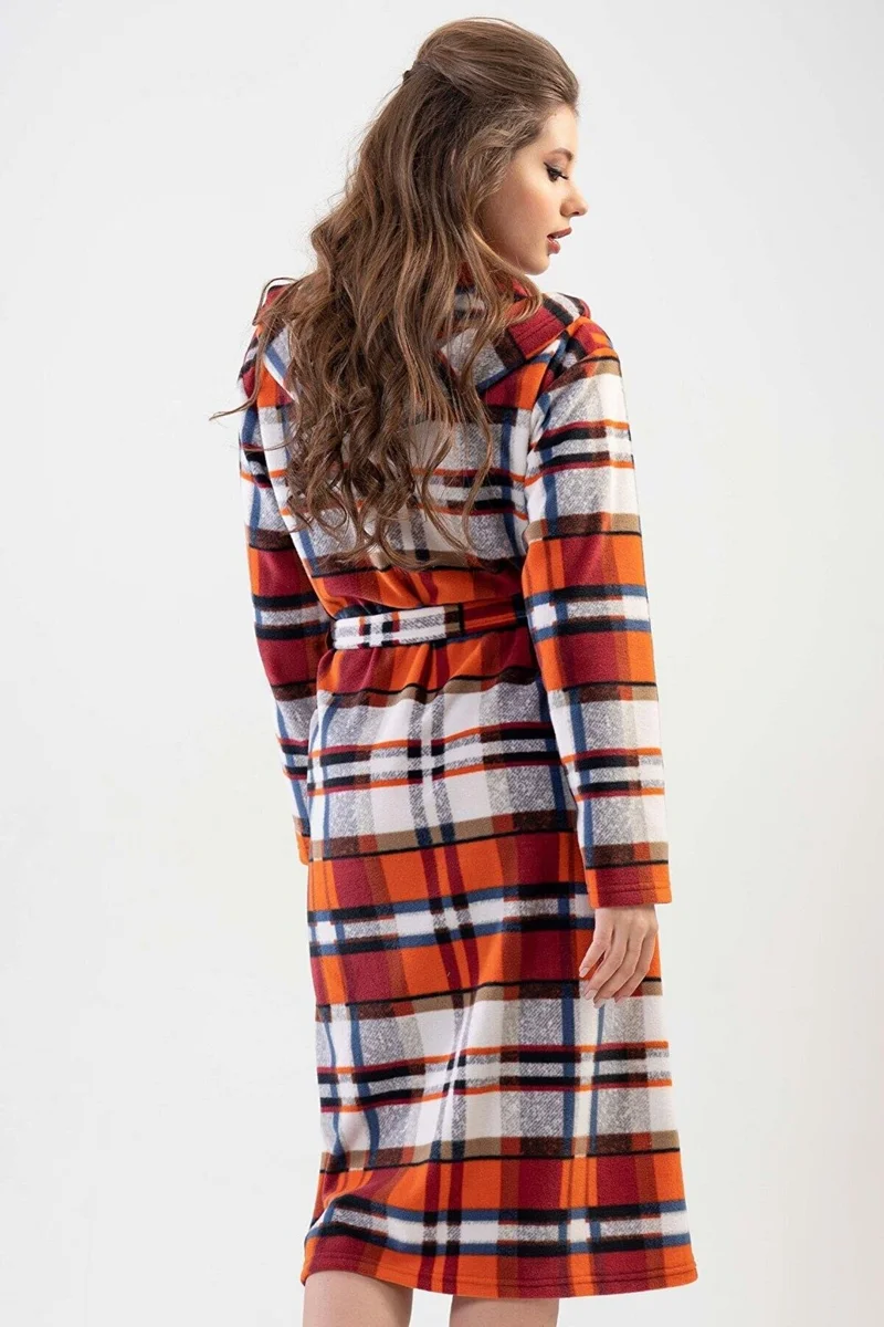 فينيتا Women's Hooded Brown Fleece Dressing Gown 201006-8758