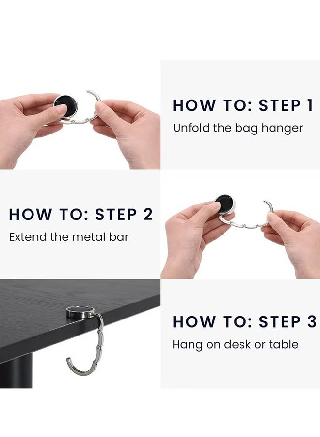 YJ Set of 2 Portable Folding Tote Wallet Hook - For Restaurant - Protect Bag. argent - Image 2