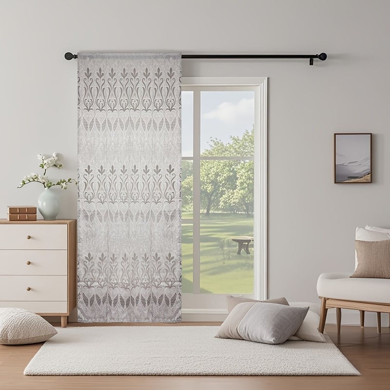 Light Yellow Baroque Jacquard Sheer Curtain With Rod Pocket Cutwork Classic - Image 3