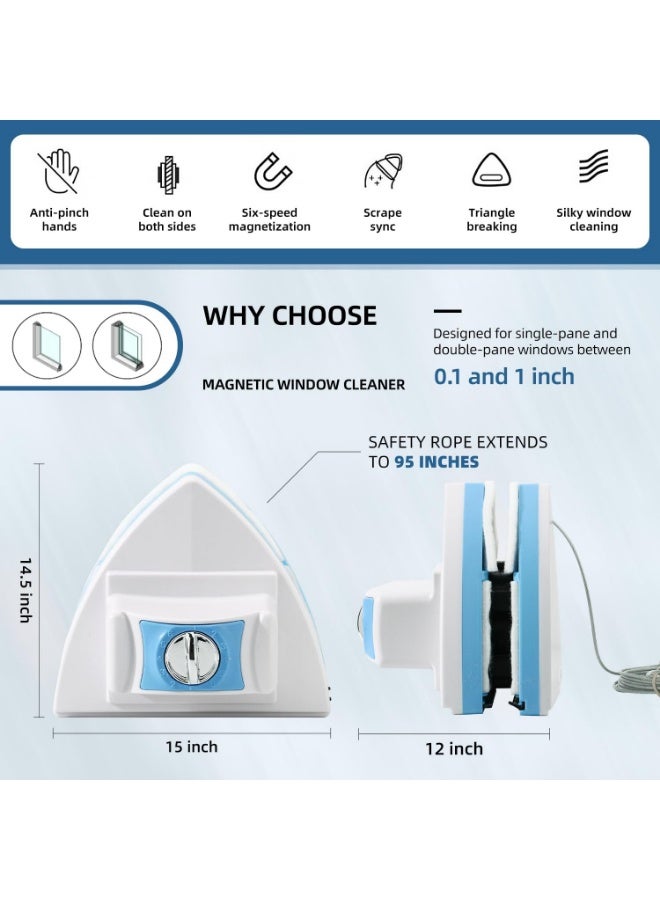 يلا جوي منظف نوافذ مغناطيسي مزدوج الجوانب، ممسحة نوافذ مغناطيسية مزدوجة قابلة للتعديل، أداة فرشاة تنظيف المعدات، مناسبة لسمك 2-25 مم من النوافذ الزجاجية الشاهقة والسيارات (أزرق) - Image 3