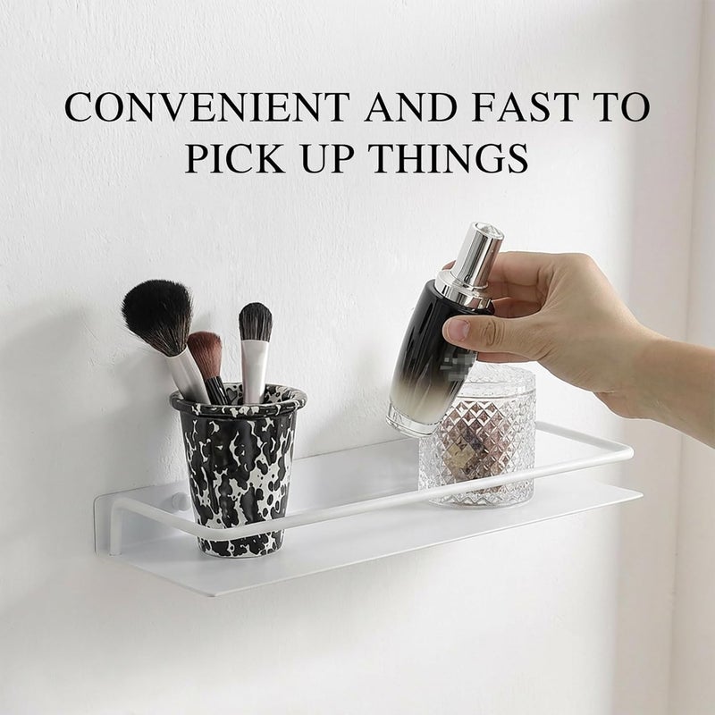 RFOUO Small Shelf for Wall, Small Floating Shelf, Black Wall Shelves, Metal Bathroom Shelves, Metal Floating Shelves for Bathroom Bedroom Kitchen (White, 8Inch) - Image 5