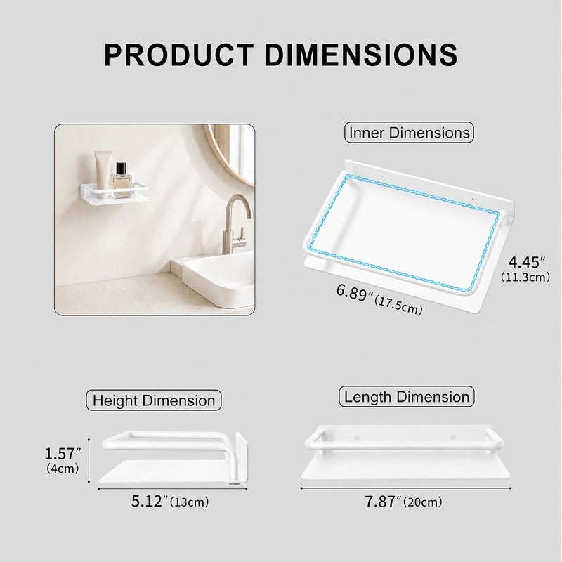 RFOUO Small Shelf for Wall, Small Floating Shelf, Black Wall Shelves, Metal Bathroom Shelves, Metal Floating Shelves for Bathroom Bedroom Kitchen (White, 8Inch) - Image 3