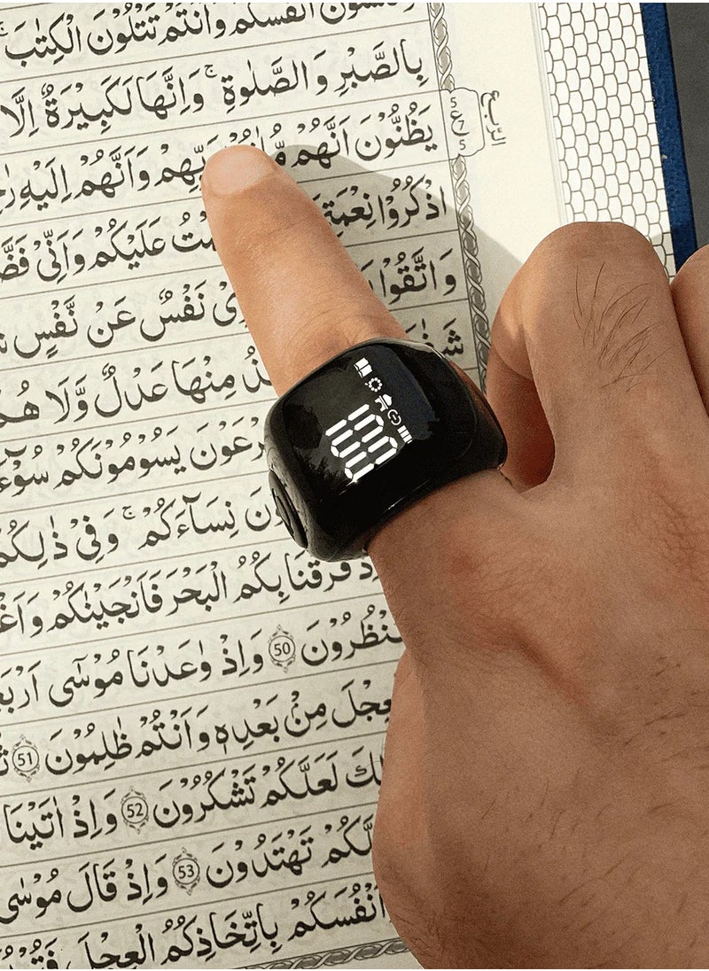 إيكيبلا - خاتم تسبيح ذكي iQIBLA Zkir Flex Pro مع كيبل شحن – بثلاثة مقاسات (18/20/22) – إصدار 2025 – شاشة OLED – عداد تسبيح ذكي – تذكير بـ 5 صلوات و3 تسابيح – اتصال بلوتوث – لون أسود - Image 1