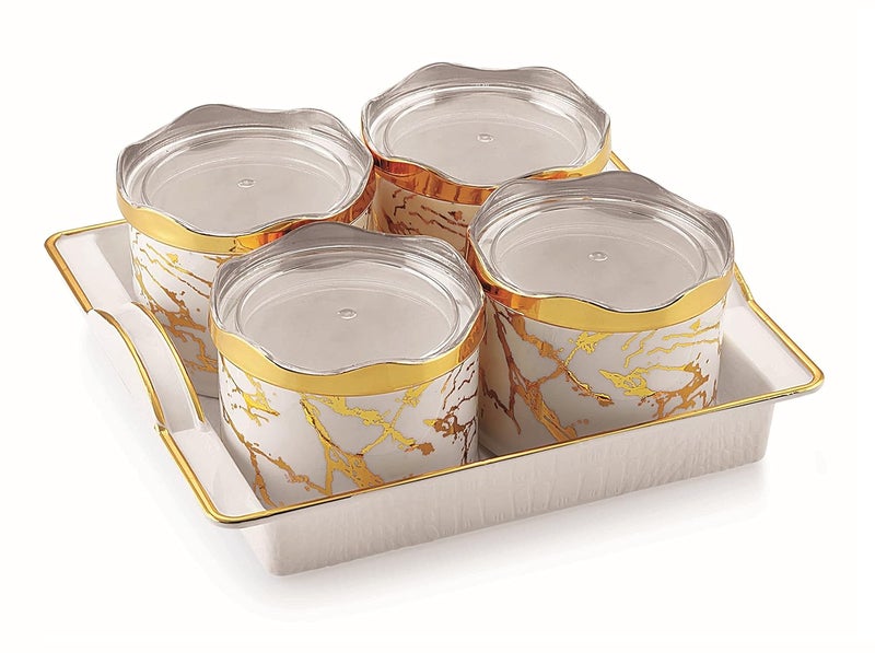 Moltres Sun Ceramic_4 Multipurpose Serving Set 4 Air Tight Bowl with Tray Set Dry Fruit Chocolate Mouth Freshener Container with Serving Tray Set Plastic White - Image 2