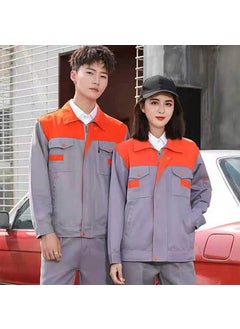 Generic Mens Sleeve Work Shirt Spring Autumn Color Block Wear Resistant Welding Auto Repair Labor Protection Top Factory Workshop Upper Orange and lower gray jacket 