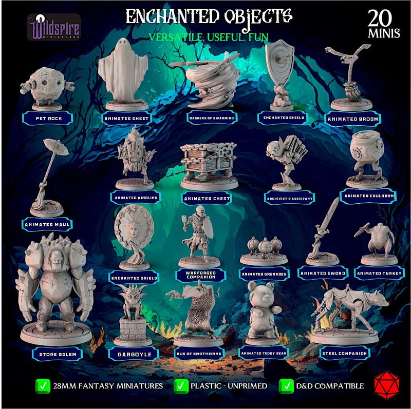Wildspire 20 Enchanted Objects - Animated Objects for DND Miniatures 28-32mm Dungeons & Dragons Minis Bulk D&D Figures DND Minis Bulk Fantasy Spell Effects Tabletop Fantasy Game Miniature Accessories - Image 2