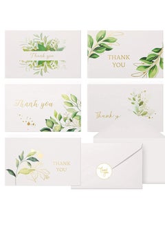 KASTWAVE 12 Thank You Cards, 6 Designs Gold Foil Green Plant Thank You Greeting Cards with Envelopes and Stickers, Suitable for Wedding, Graduation Ceremony, Children, Birthday, Welcome Baby Party, Memorial, E  - Image 1